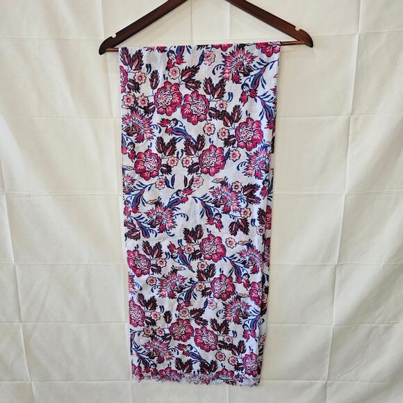 Old Navy Floral Long Frayed Hem Scarf White Pink One Size 72x28 - Picture 2 of 5